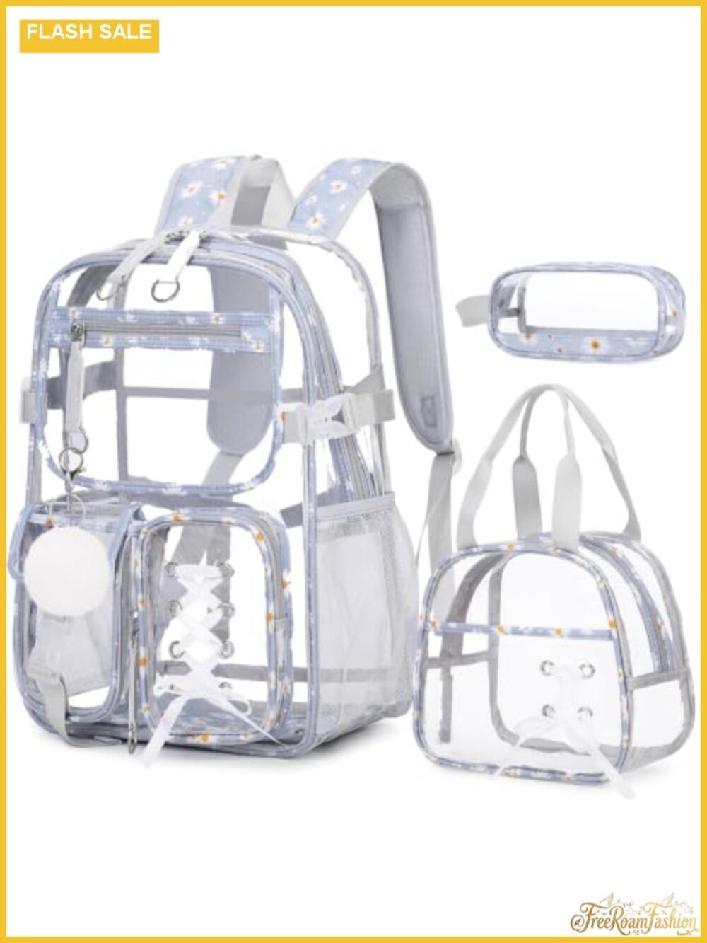 Clear Backpack Set by Bevalsa with Lunch Bag and Pencil Pouch for School